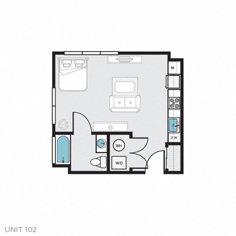 Floor plan for studio, 1 bath, 398 sqft